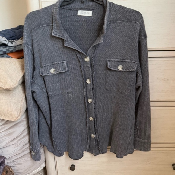 the post Tops - The Post Waffle Button Down